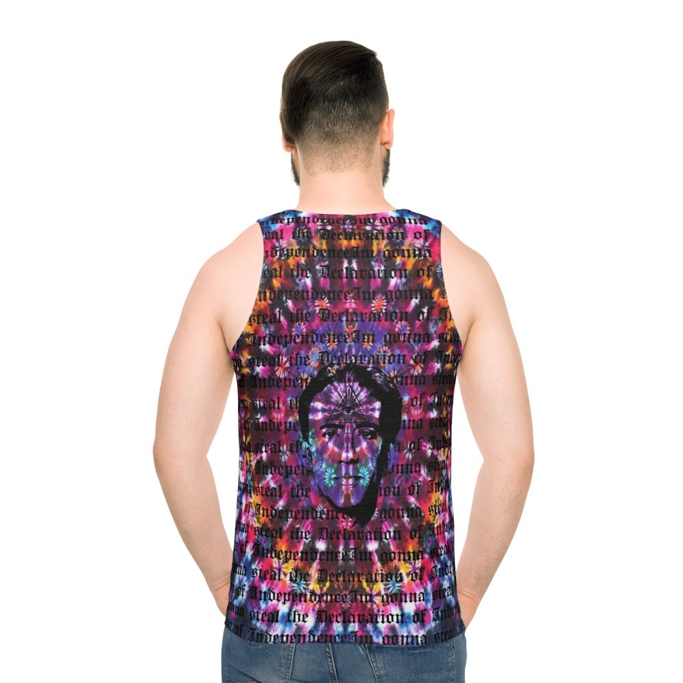 Unisex tie dye tank top with Nicolas Cage third eye design - men back