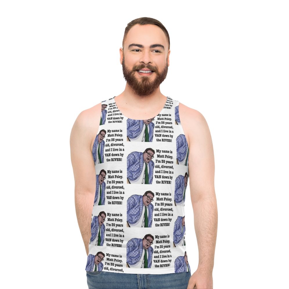 Matt Foley Unisex Tank Top featuring Chris Farley's iconic character - men