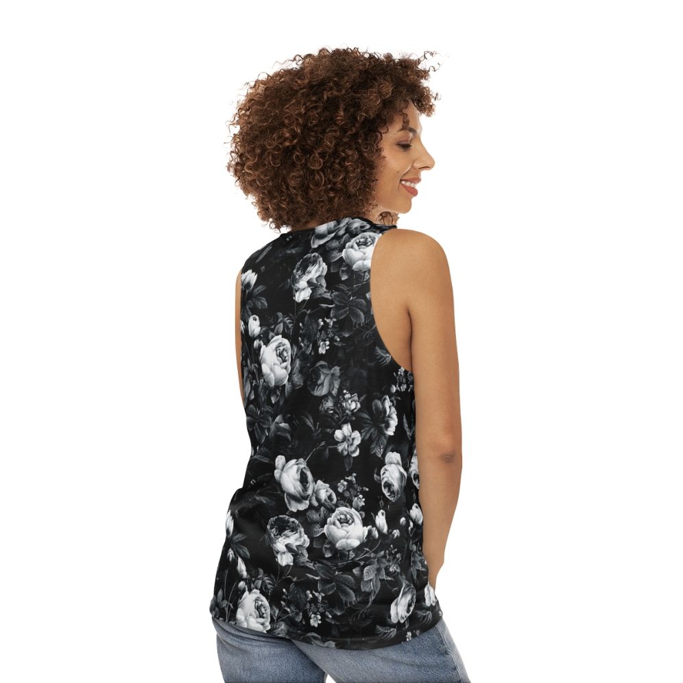 Roses black and white unisex tank top - women back