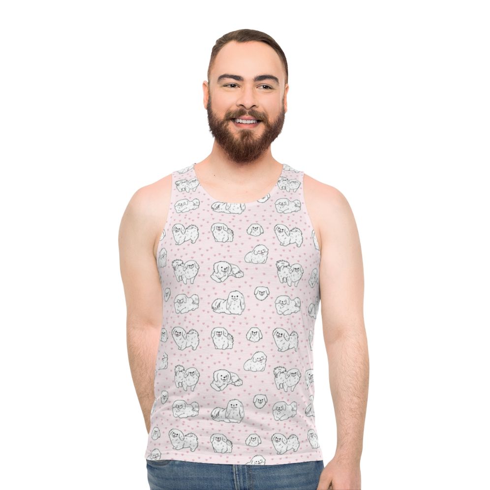 Pekingese dog illustration on a unisex tank top - men