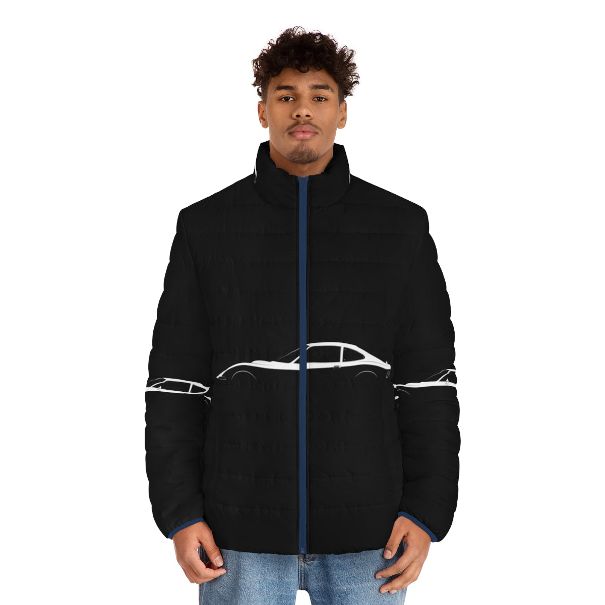 Opel GT Silhouette Puffer Jacket featuring the iconic side profile of the classic sports car - men front