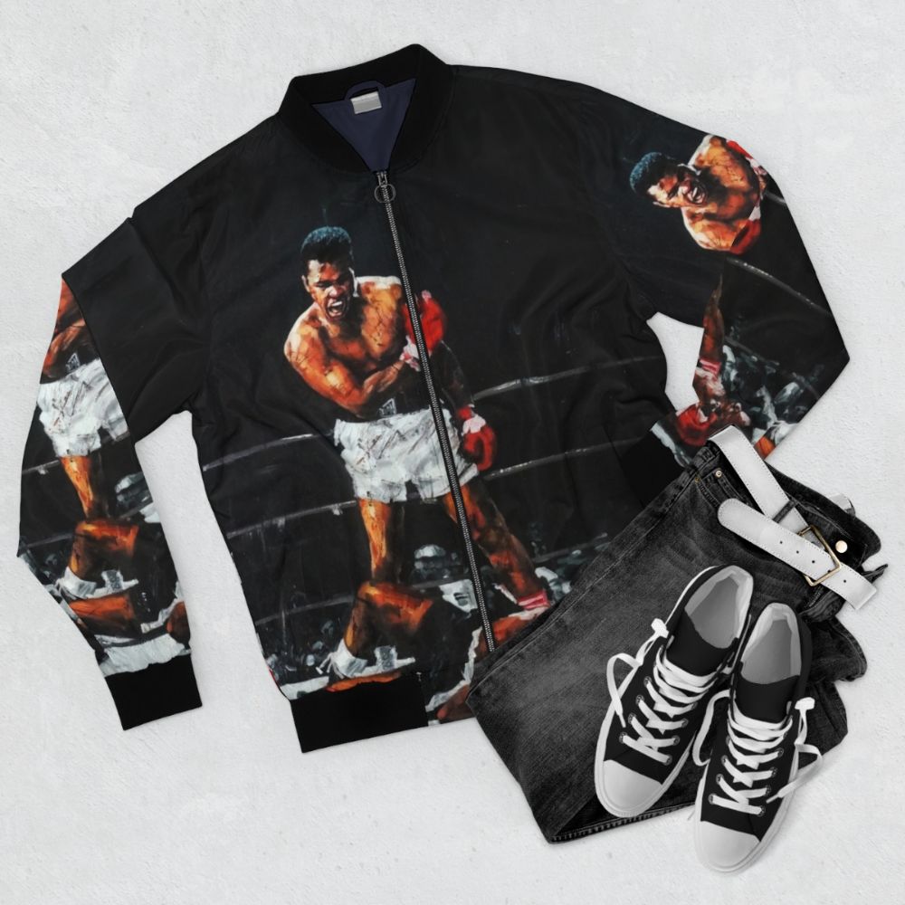 Muhammad Ali Boxer Knockout Bomber Jacket - Flat lay