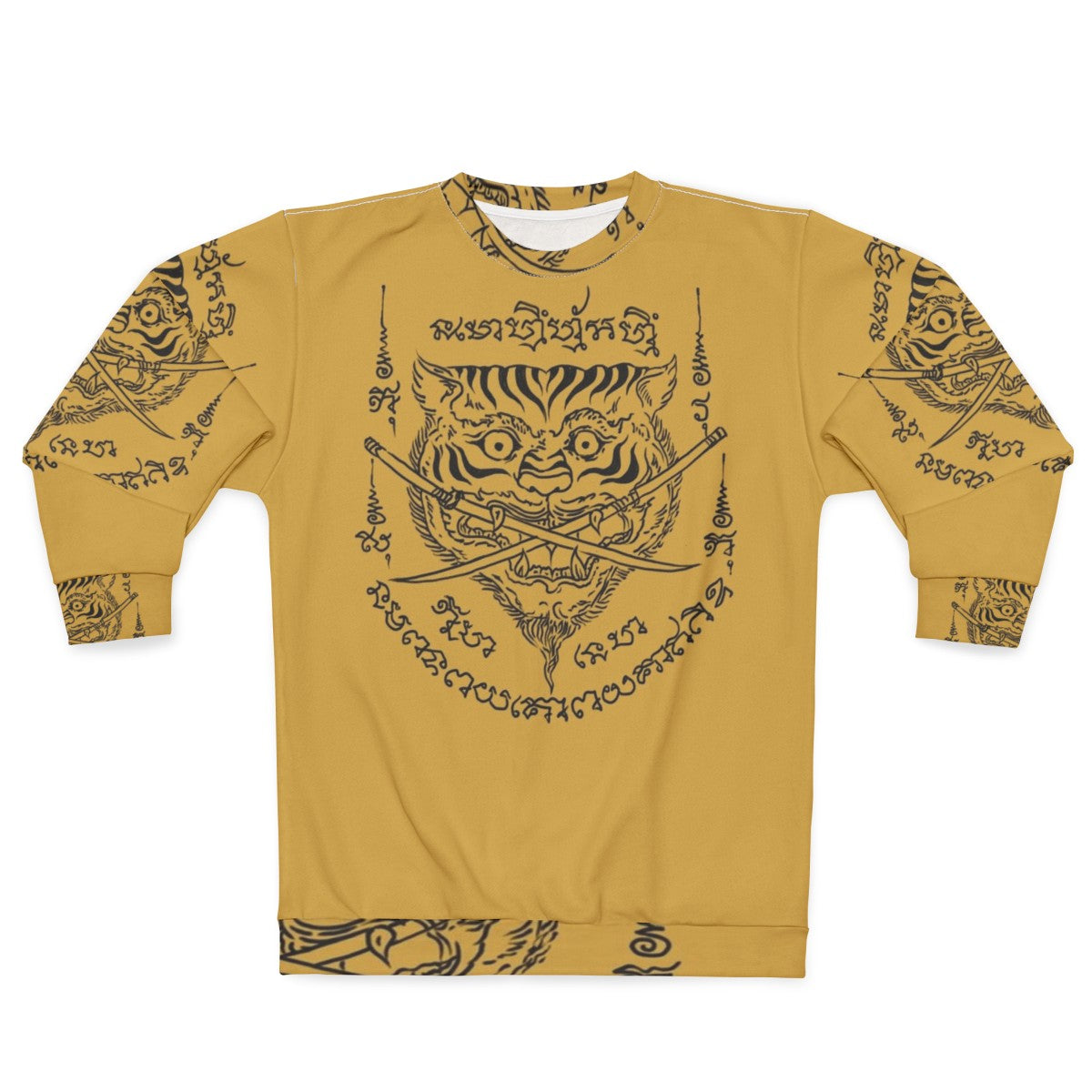 Traditional Thai Tattoo Tiger Swords Emblem Sweatshirt