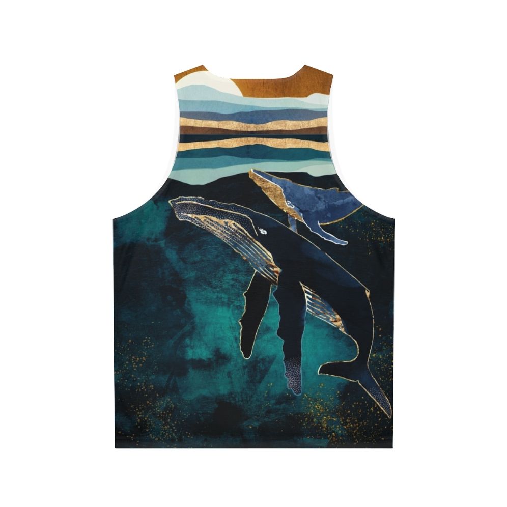 Unisex tank top featuring abstract whales and moon design - Back