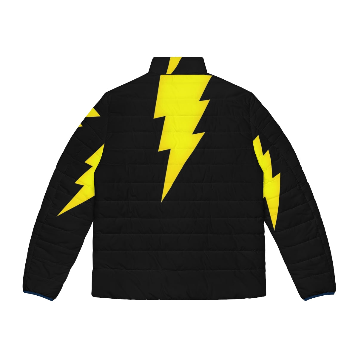 Black Adam superhero character wearing a black puffer jacket - Back