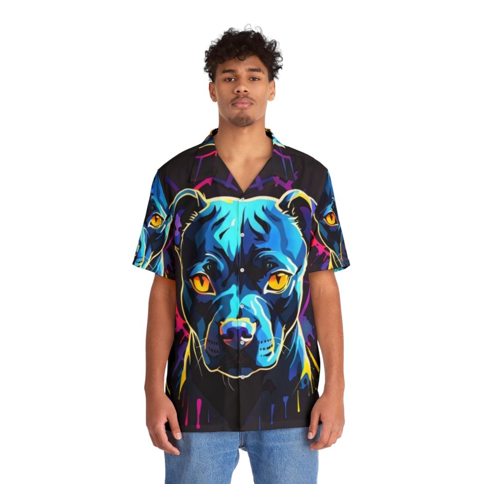 Neon Pitbull Dog Hawaiian Shirt - People Front