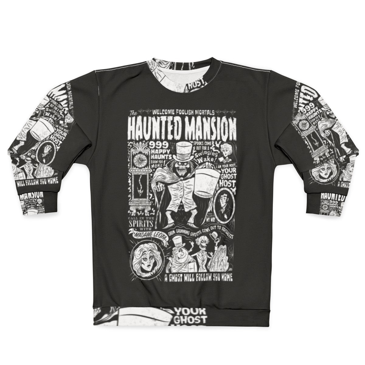 Spooky haunted mansion sweatshirt with horror theme