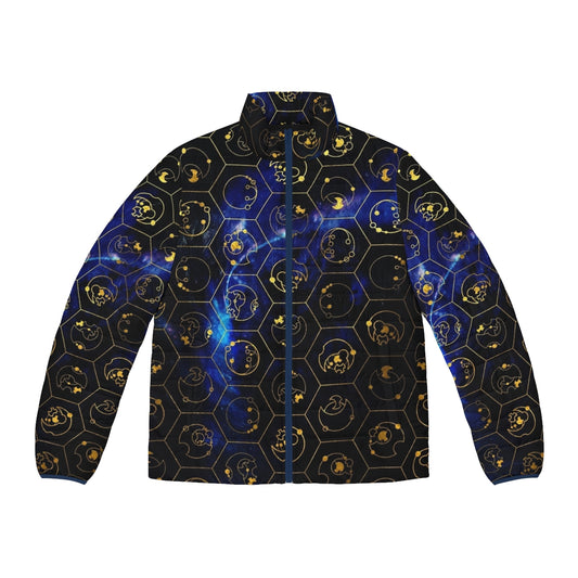 Time Lord Gallifreyan Blue Puffer Jacket with Doctor Who Inspired Pattern