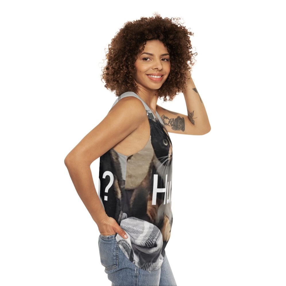 Unisex funny cat "Huh" tank top - women side