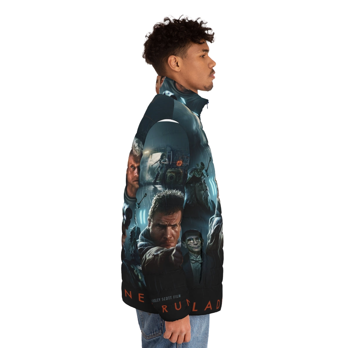 Blade Runner Inspired Retro Futuristic Puffer Jacket featuring classic sci-fi design - men side right