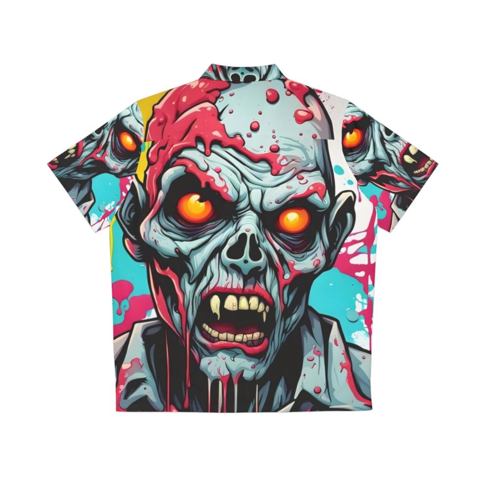 Chaotic Zombie Hawaiian Shirt featuring a colorful paint drip zombie design - Back