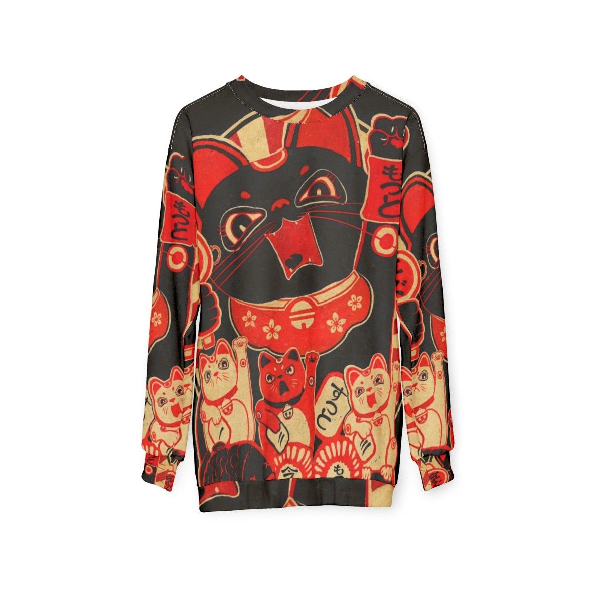 Custom Lucky Cat Revolution Sweatshirt - Vintage Kawaii Rebellion Design - hanging