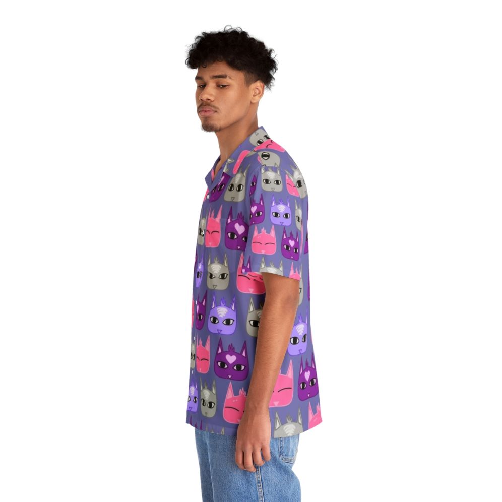 Vibrant hawaiian shirt with repeating cat pattern - People Left