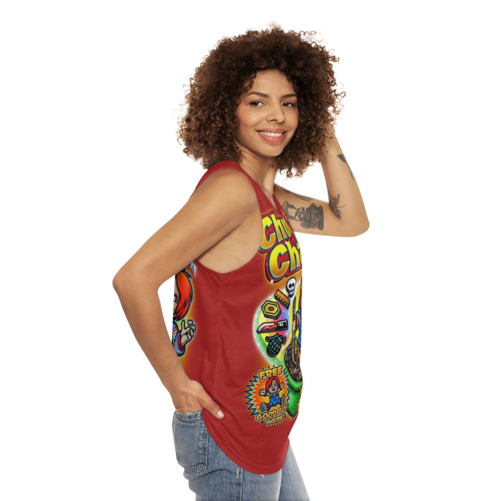 Chucky Inspired Cereal Box Graphic Unisex Tank Top - women side