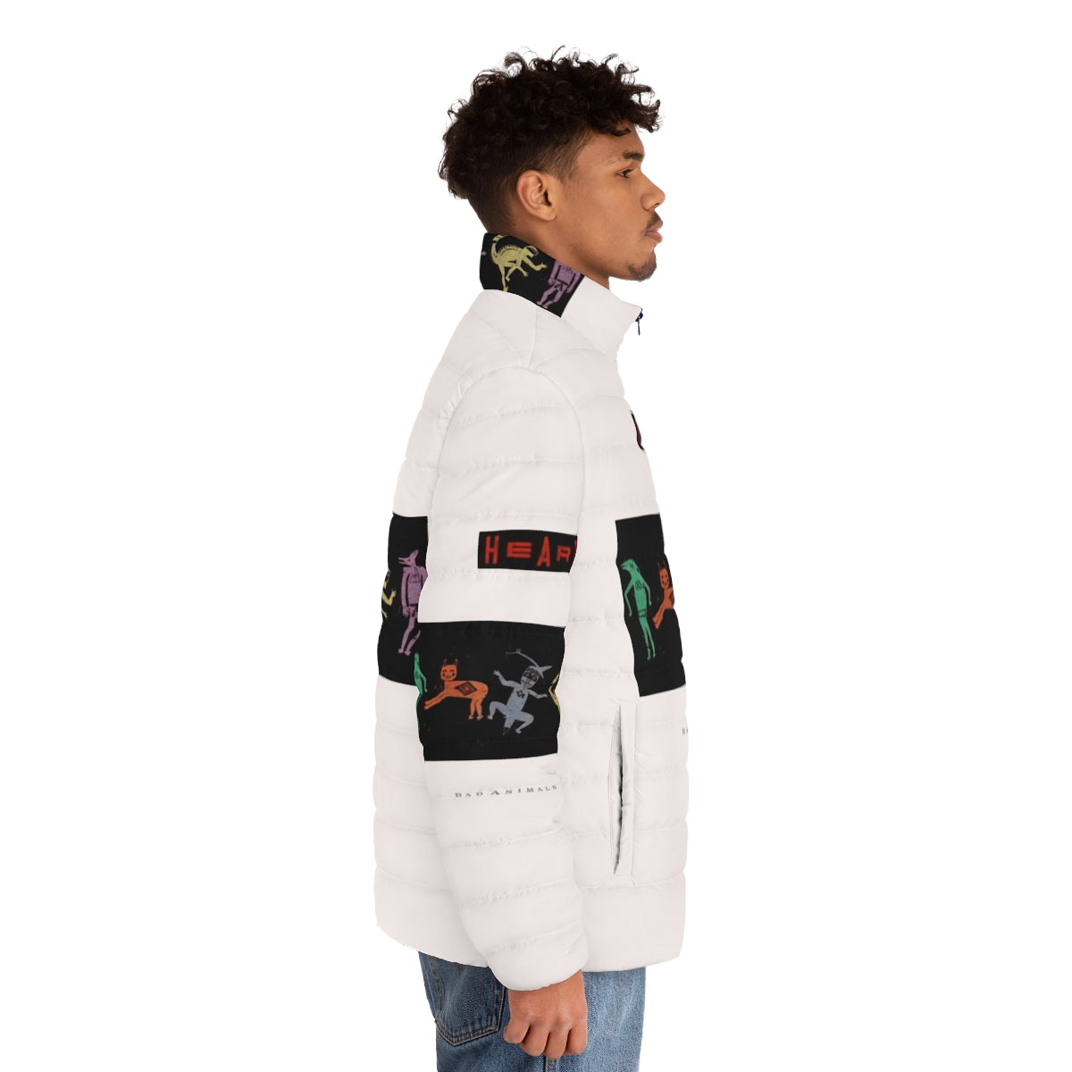 Puffer jacket with the album cover art for Heart's 1987 album "Bad Animals" - men side right