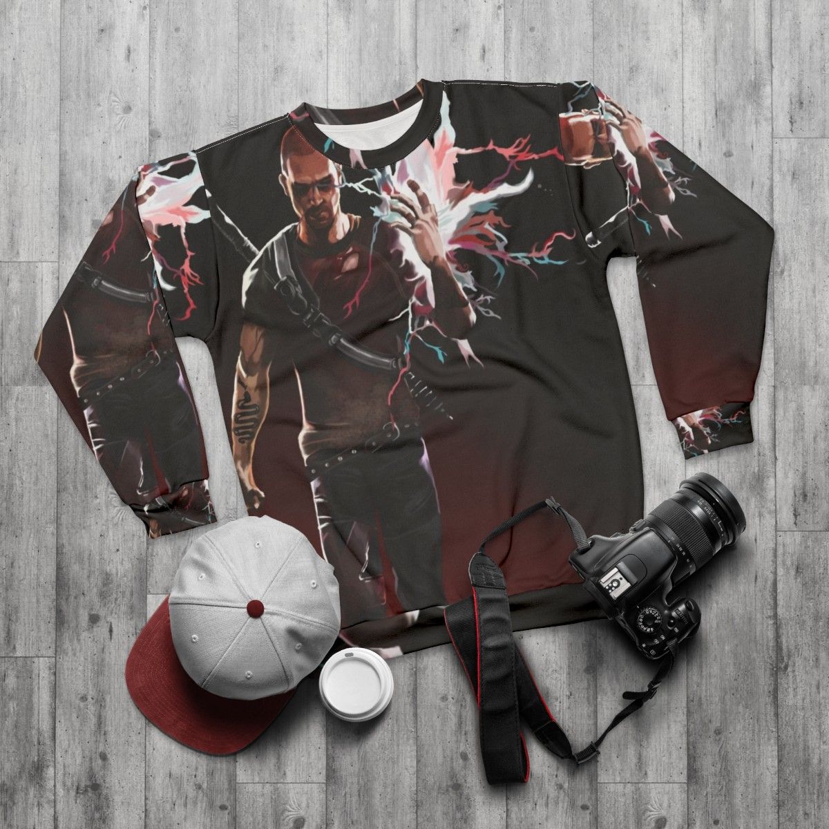 Infamous Evil Cole McGrath Painting Sweatshirt - flat lay