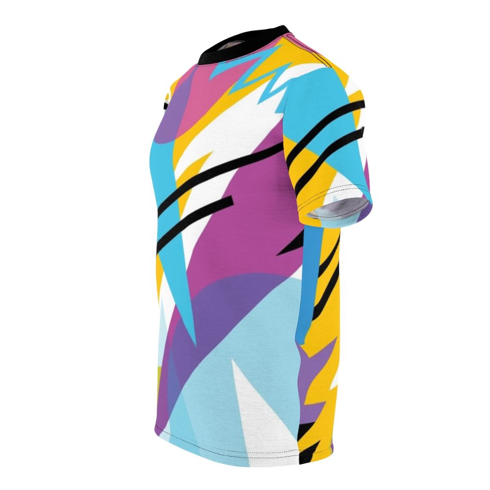 Retro 1980s style patterned t-shirt with a vibrant and radical 80s inspired design - men left