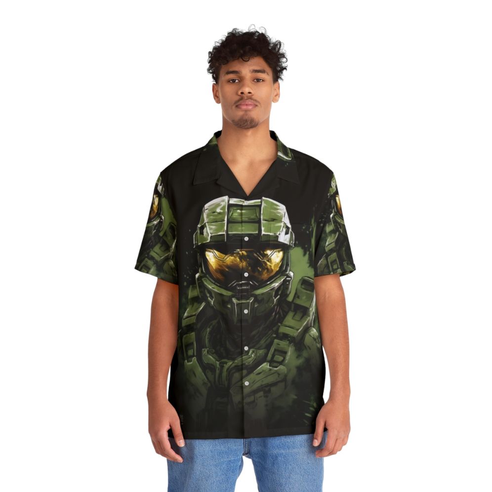 Master Chief Halo Themed Hawaiian Shirt - People Front