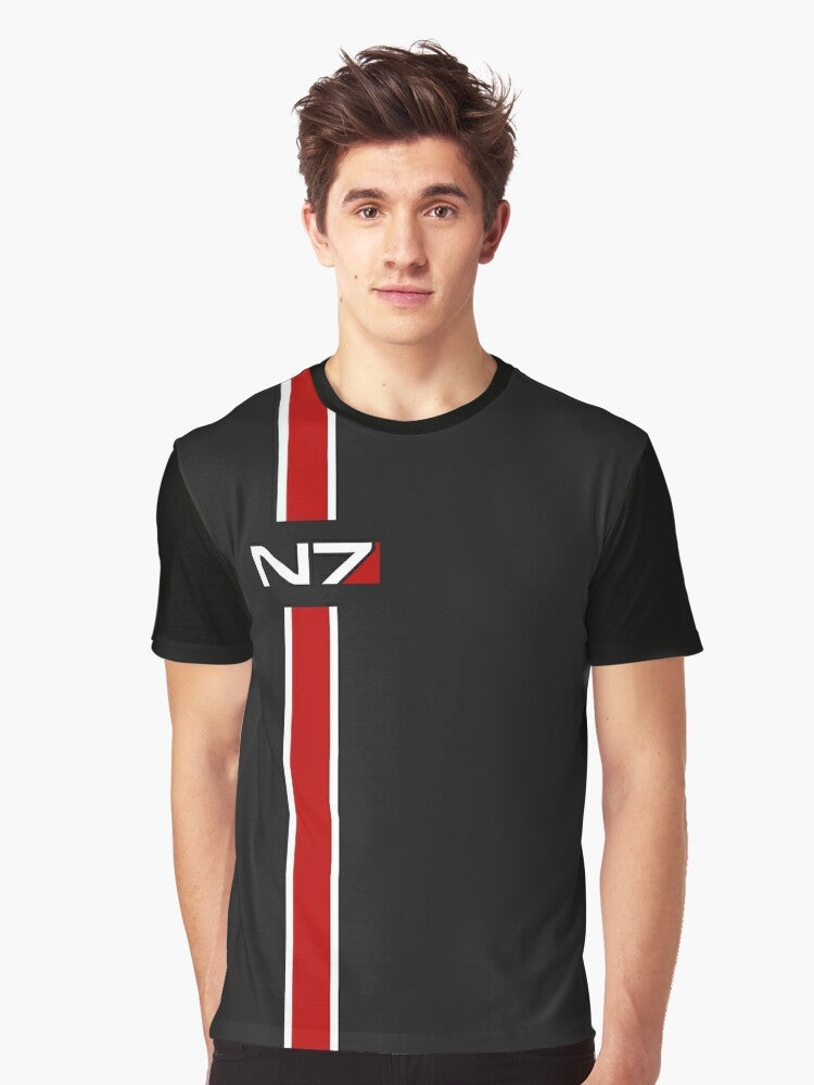 N7 emblem graphic t-shirt featuring Commander Shepard from the Mass Effect video game series - Men