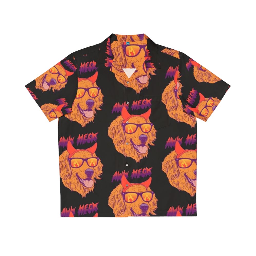 Retro Hawaiian shirt with golden retriever graphic