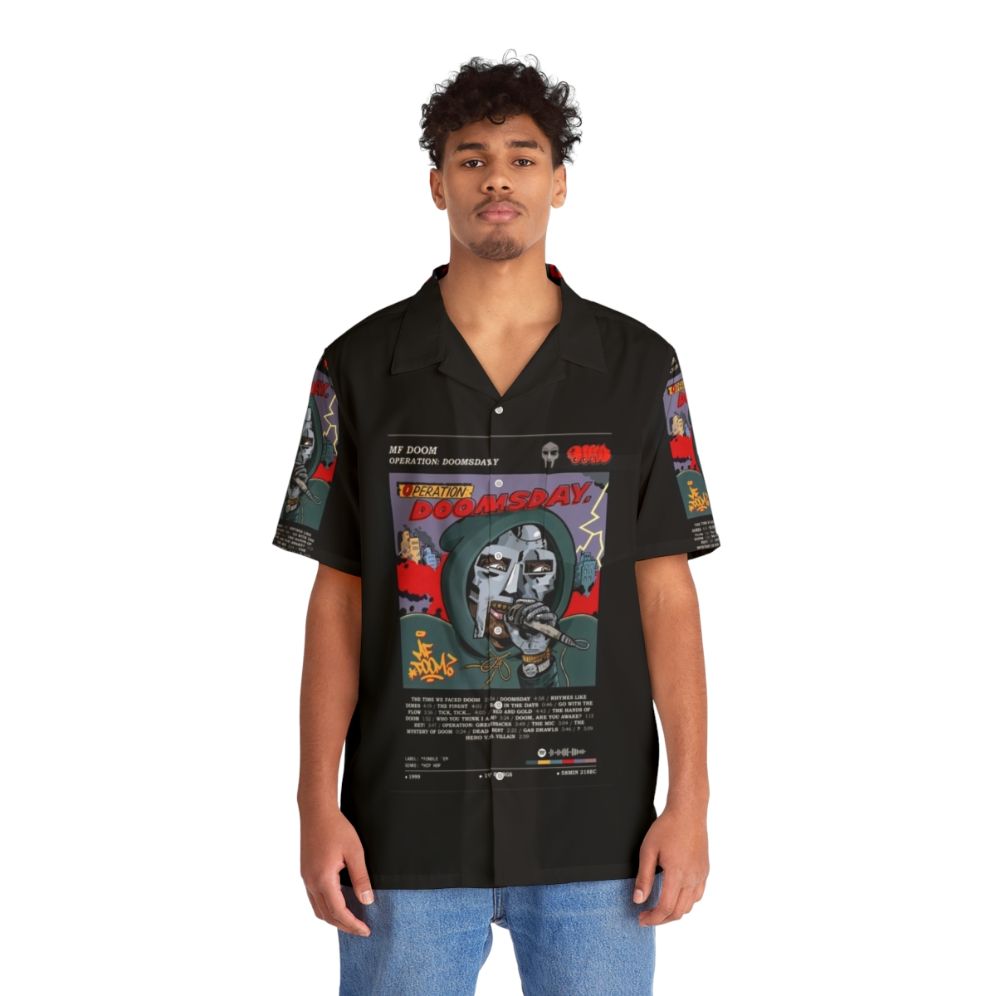 MF DOOM Hawaiian Shirt featuring retro album poster design - People Front