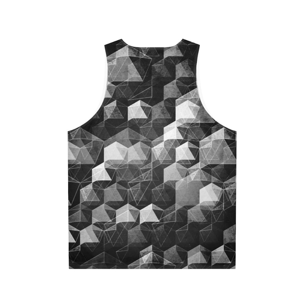 Monochrome geometric unisex tank top with abstract curtain falls design - Back