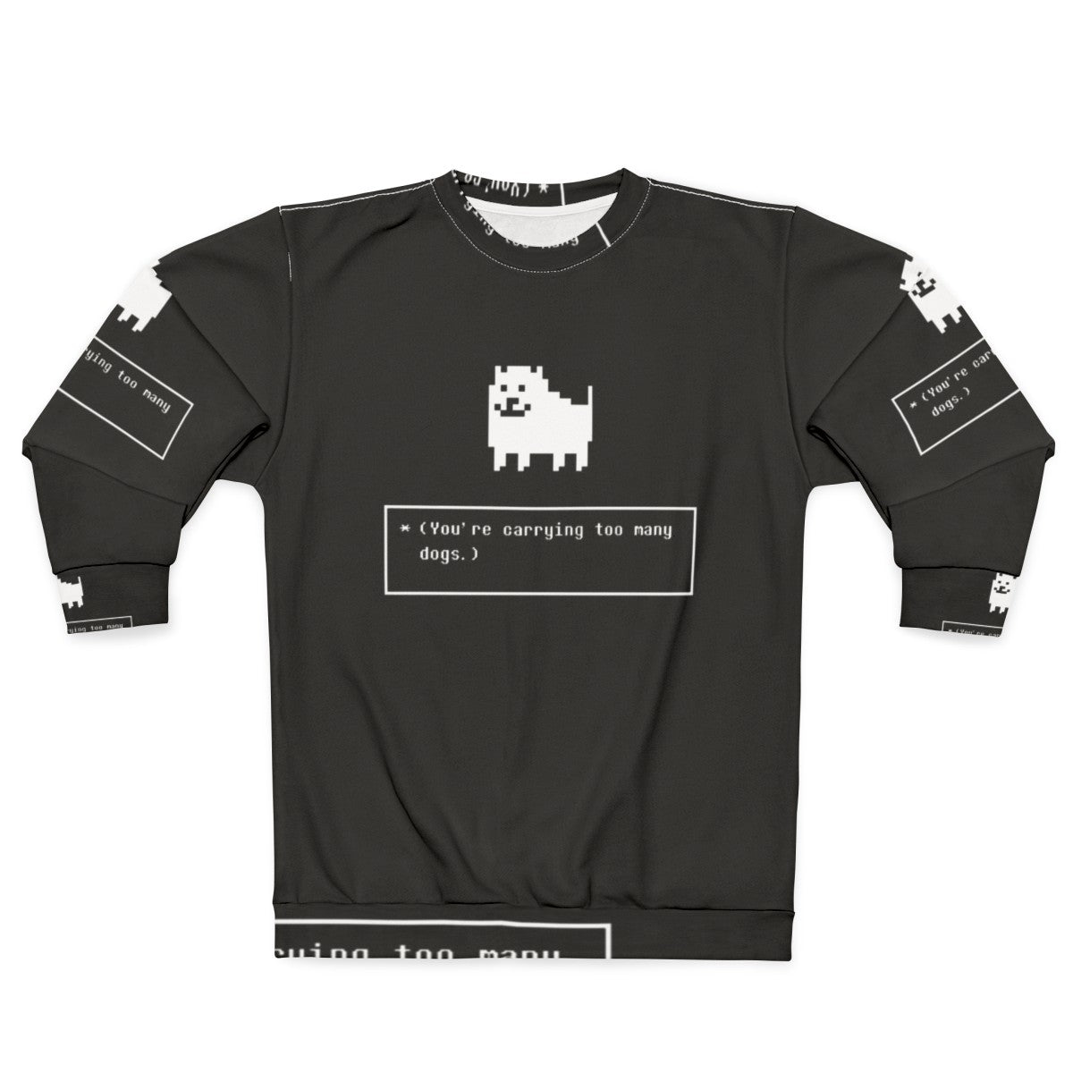 Undertale-inspired "Annoying Dog" design on a gray sweatshirt