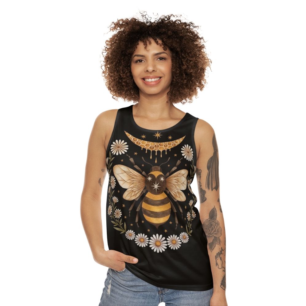 Honey Moon Unisex Tank Top with Floral and Bee Design - women