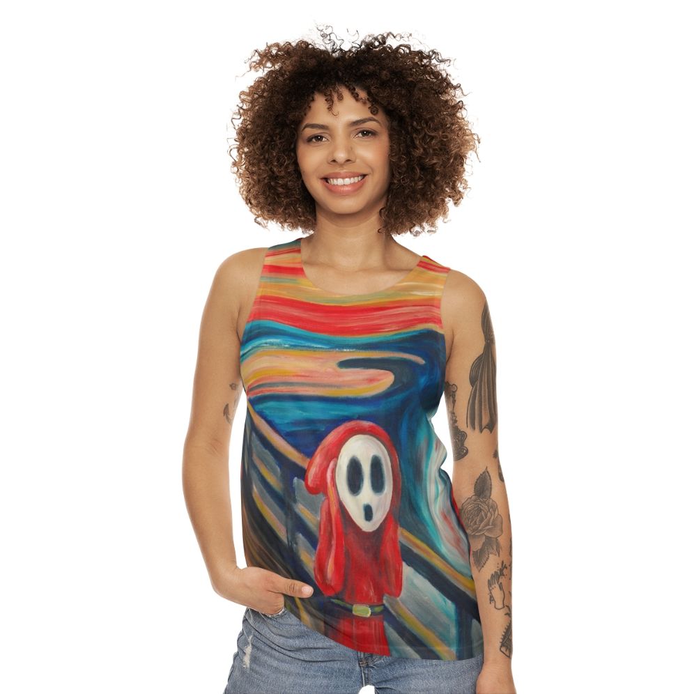 Unisex tank top featuring "The Scream" artwork by Edvard Munch - women