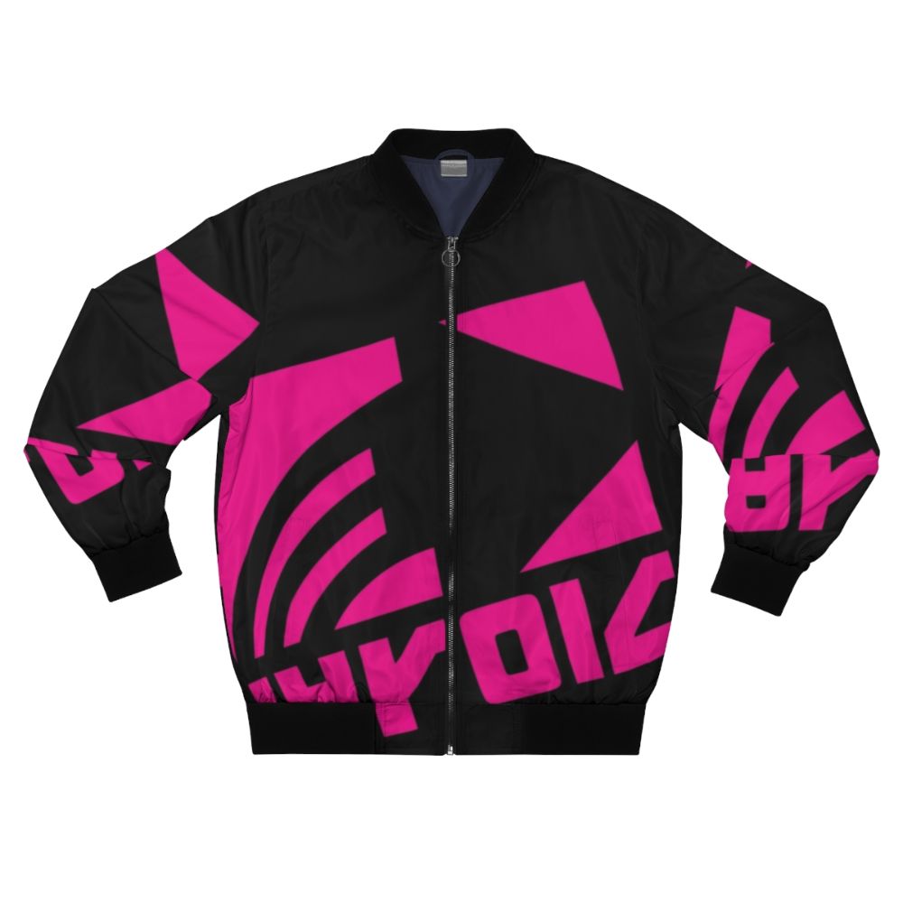 Navy blue bomber jacket with Splatoon 2 Deca logo