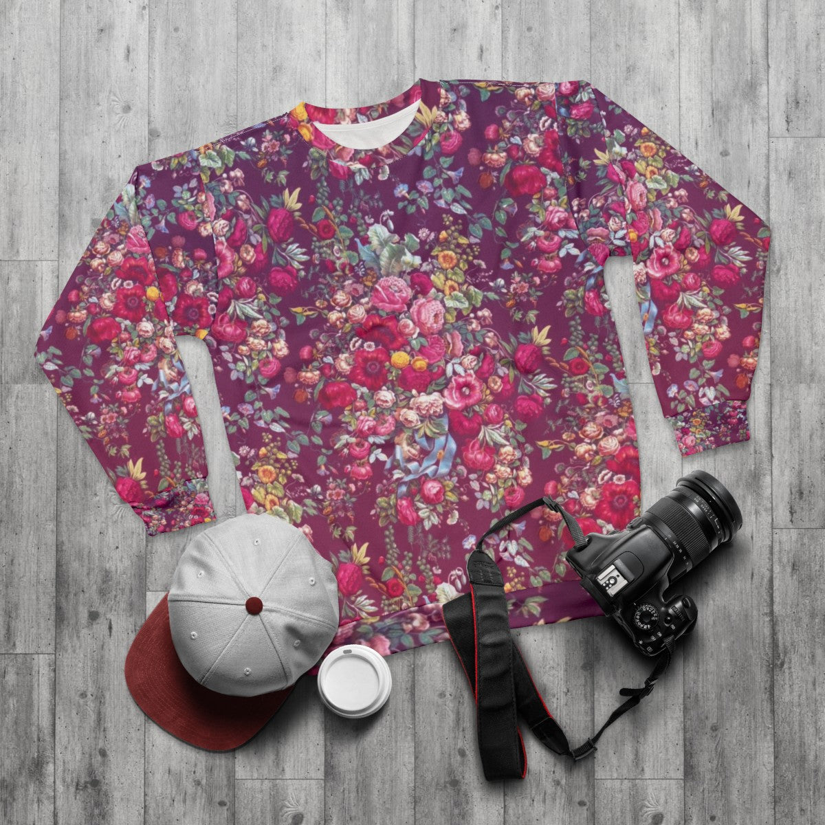 Bouquety floral sweatshirt in a vintage-inspired design - flat lay