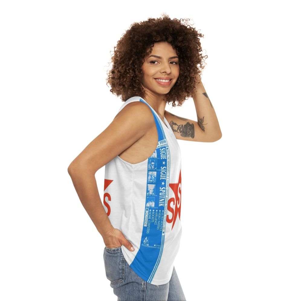 Sigue Sigue Sputnik 1980s cyberpunk unisex tank top - women side