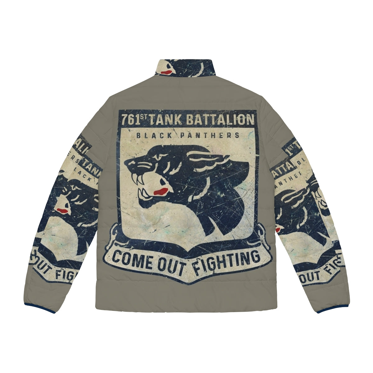 761 Tank Battalion vintage military puffer jacket with badass panther emblem - Back