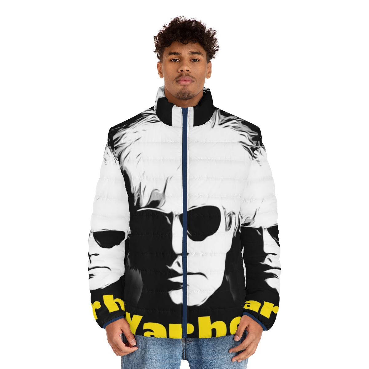 Andy Warhol inspired puffer jacket with pop art graphics - men front