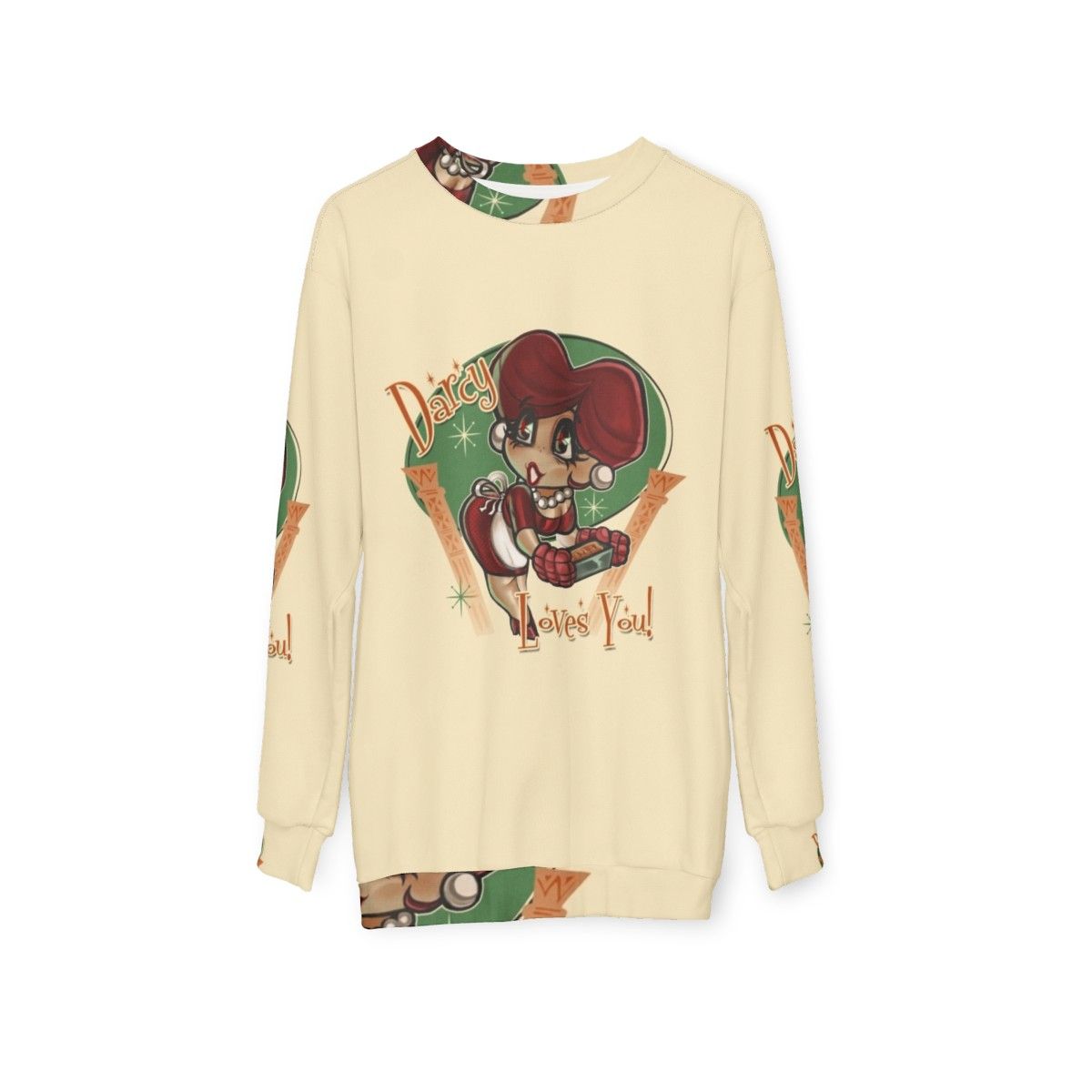 Retro 1950s heart design sweatshirt - hanging