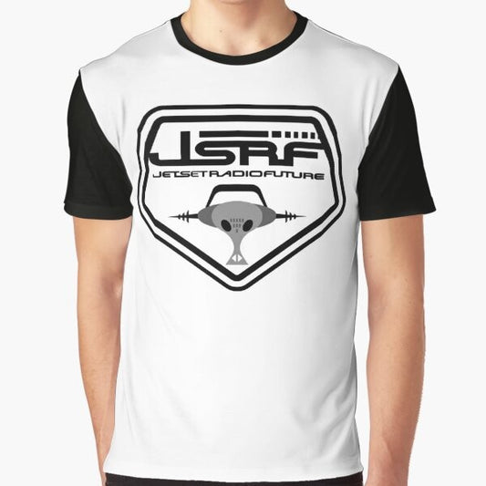 Retro "Jet Set Radio Future" graffiti-style graphic t-shirt with the iconic JSRF logo