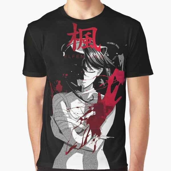 Queen graphic t-shirt with anime-inspired diclonius, lucy, nyu, kaede, nana from Elfen Lied