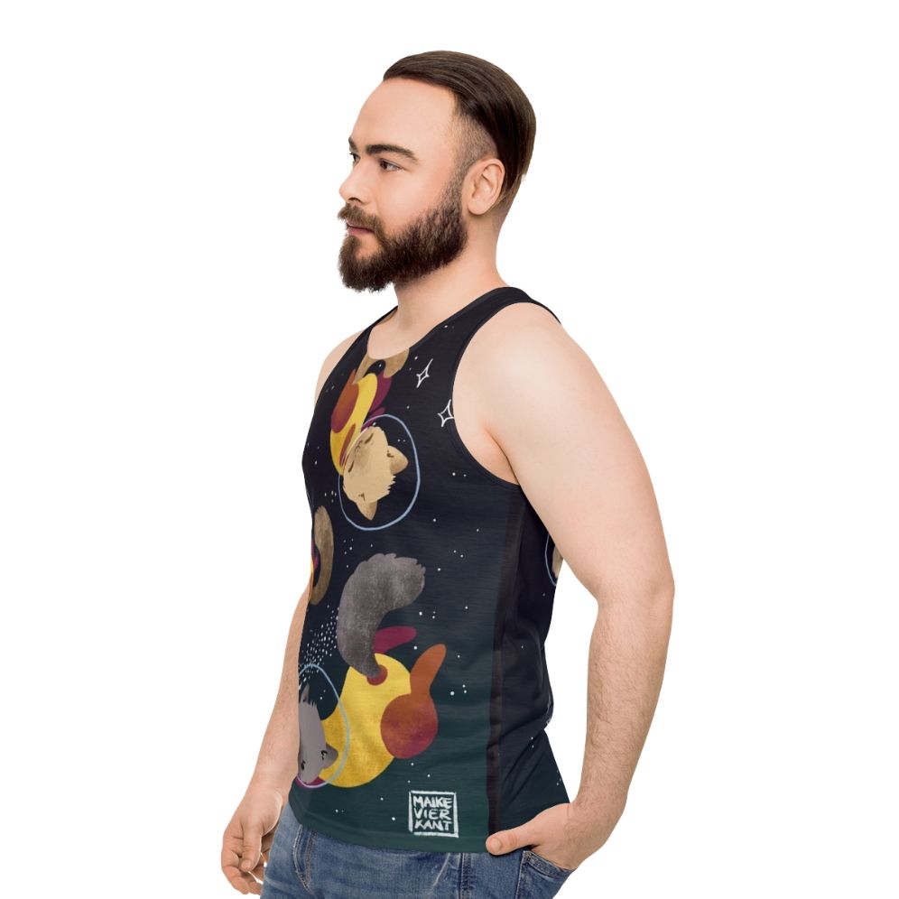 Space Cats Unisex Tank Top with Astronaut Cat Design - men side