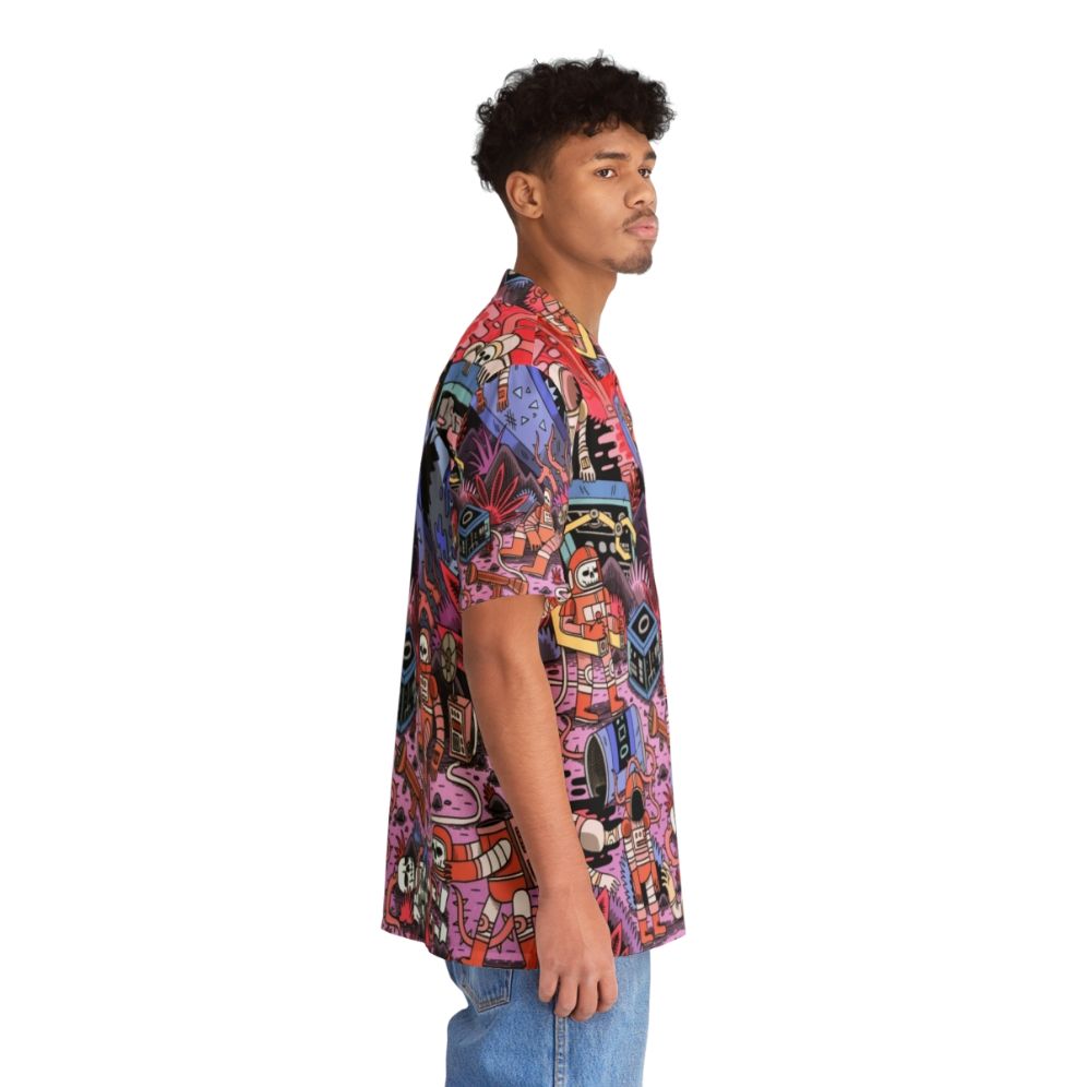 Chaos Hawaiian Shirt featuring a spaceman in a cosmic, supernatural landscape - People Pight