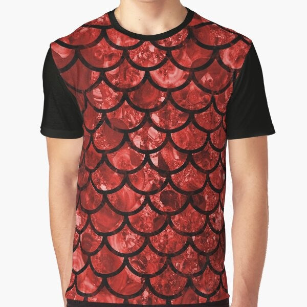 Crimson dragon scales graphic t-shirt with a textured dragon scales design