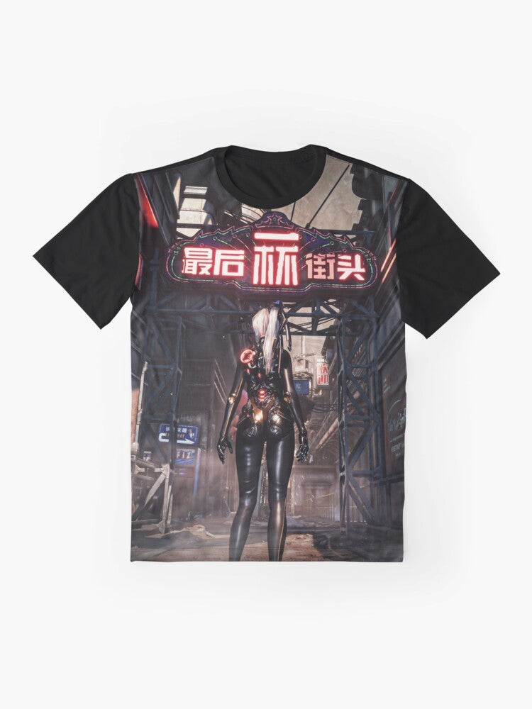 Stellar Blade video game character graphic t-shirt design - Flat lay