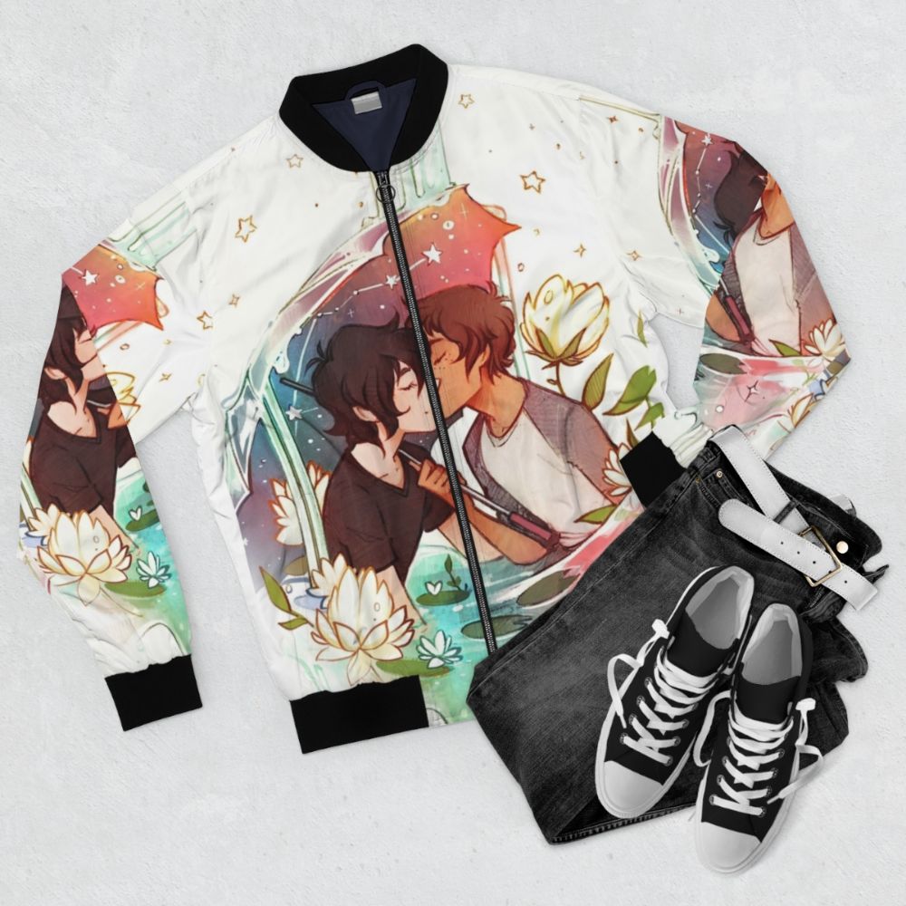 Voltron Klance bomber jacket featuring Keith and Lance under the stars - Flat lay