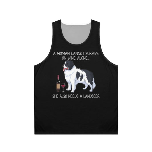 Landseer dog and wine funny unisex tank top