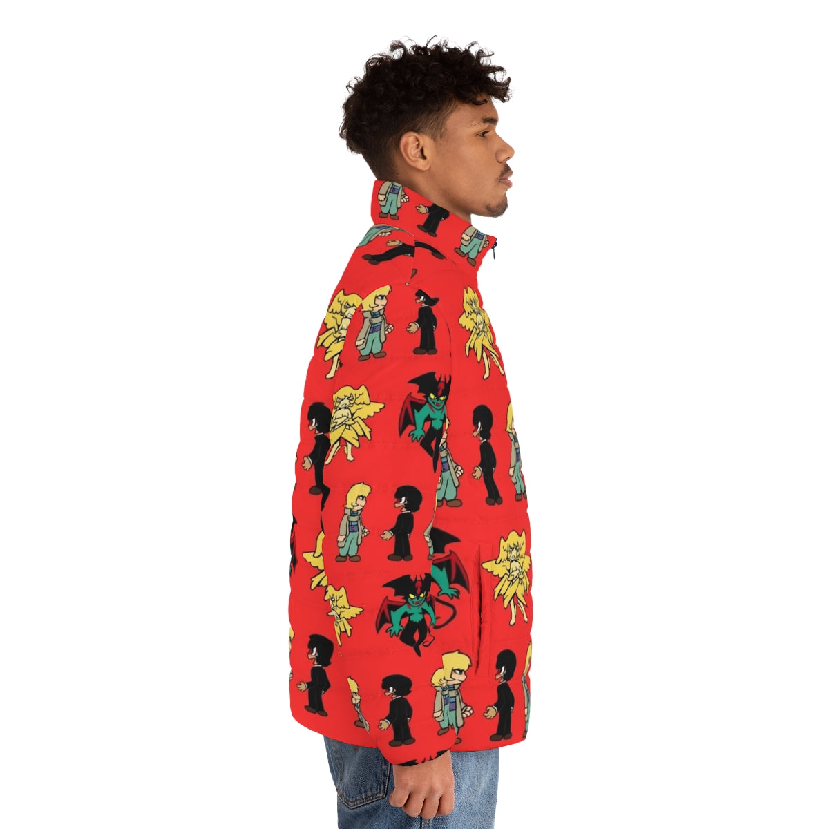 Devilman Puffer Jacket featuring iconic anime character design - men side right