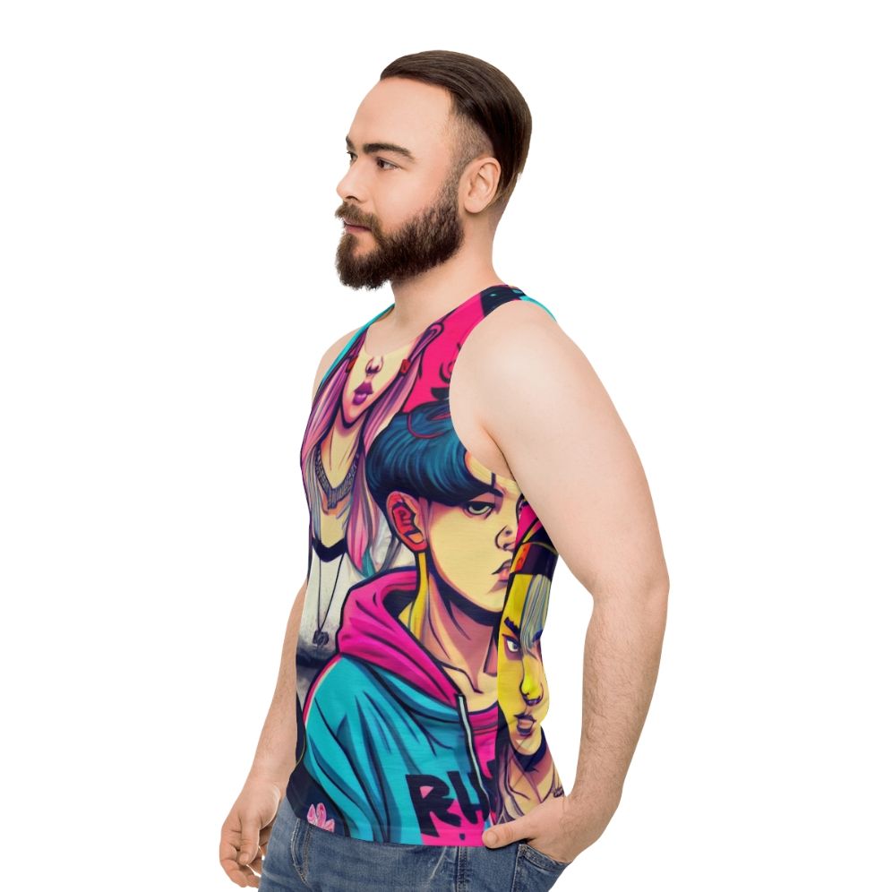 Young Royals Cyberpunk Manga Style Unisex Tank Top - men side