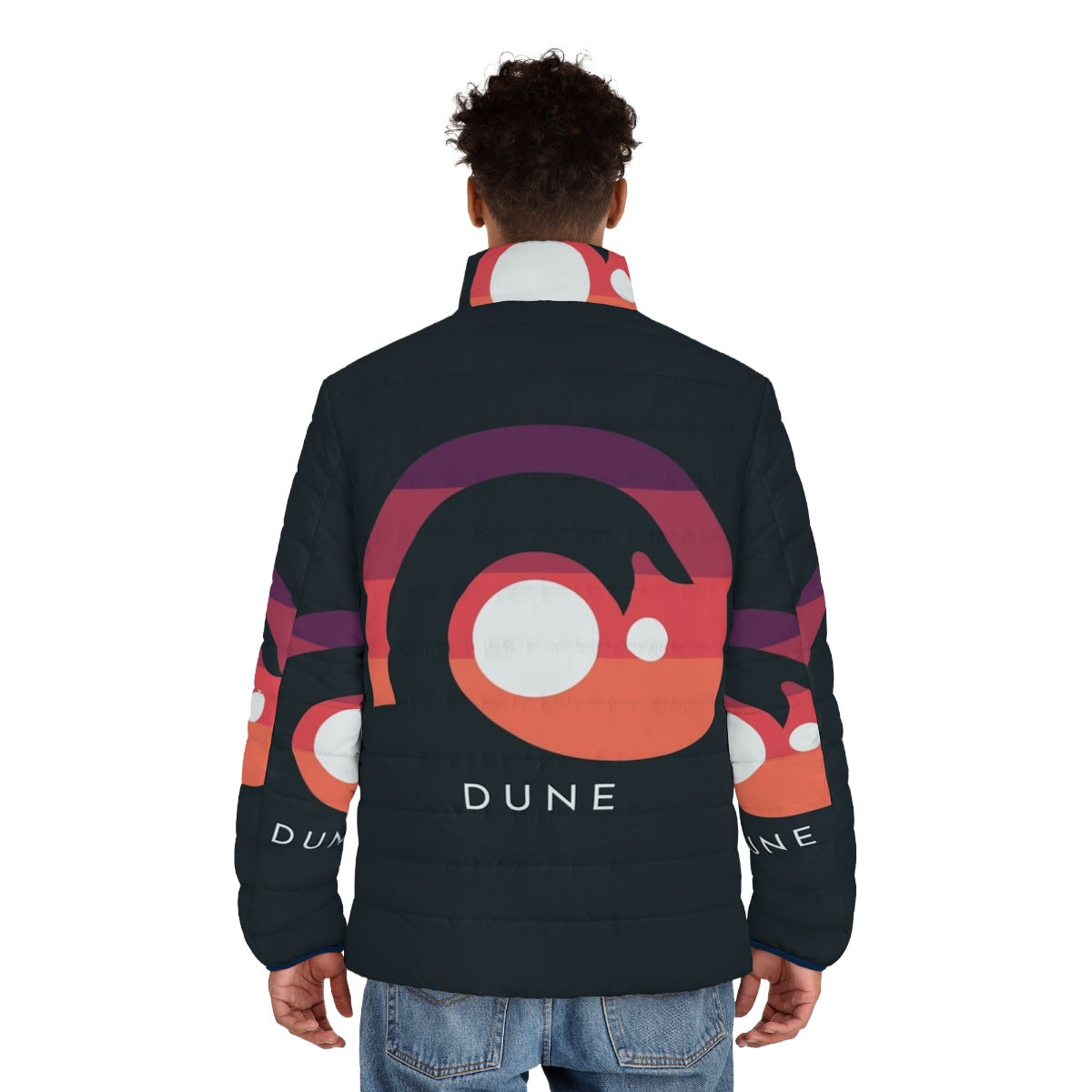 Dune 2020 Arrakis Sandworm Puffer Jacket with focus keyword dune jacket - men back