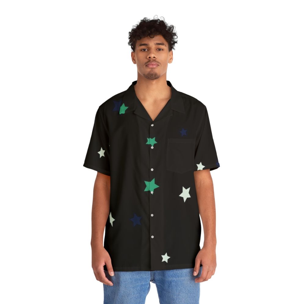 Celestial star pattern Hawaiian shirt with a minimalist galaxy print design - People Front