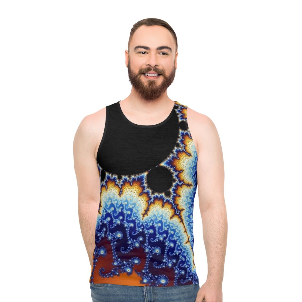 Mandelbrot set unisex tank top with vibrant geometric fractal design - men