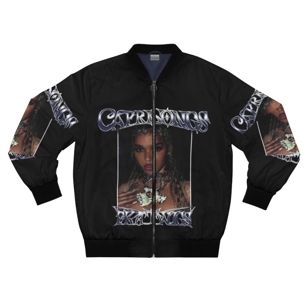 FKA Twigs CAPRISONGS Metallic Bomber Jacket, featuring a vintage 90s style design