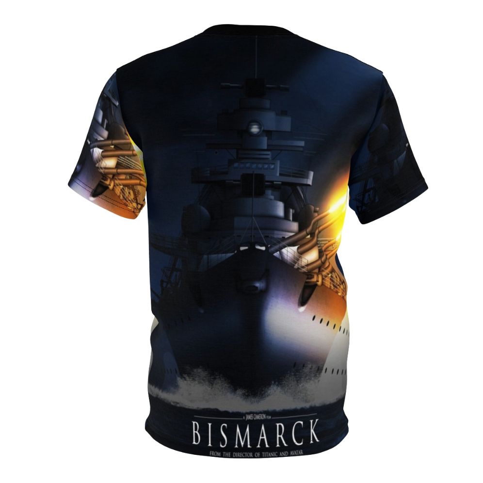 Detailed WWII battleship Bismarck artwork on a quality AOP t-shirt - Back